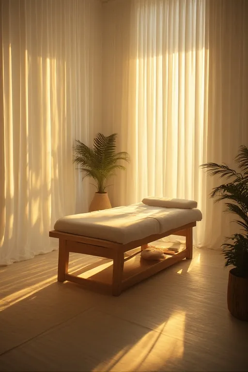 따뜻한 조명 아래 정돈된 실내 휴식 공간의 모습