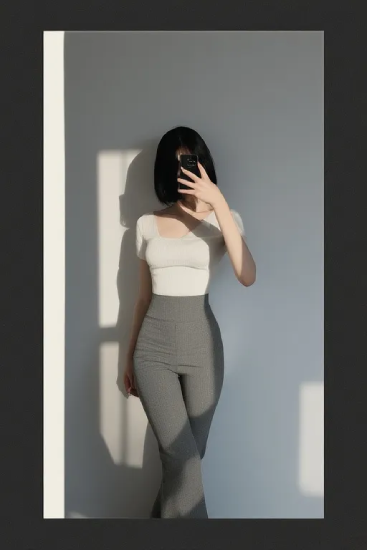 실내 빛이 들어오는 공간에서 서 있는 인물의 전신 실루엣