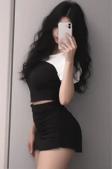 거울 앞에서 휴대전화로 본인을 촬영하는 인물의 실루엣 형태 모습