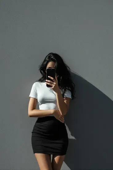 회색 벽 앞에서 자연광을 받으며 서 있는 여성 인물의 실루엣 모습