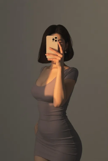 측면에서 부드러운 조명을 받으며 스마트폰으로 촬영 중인 인물 모습