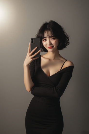 자연광 아래에서 스마트폰으로 촬영한 단정한 인물 모습