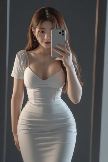 실내에서 거울을 이용해 촬영한 밝은 톤 인물 모습